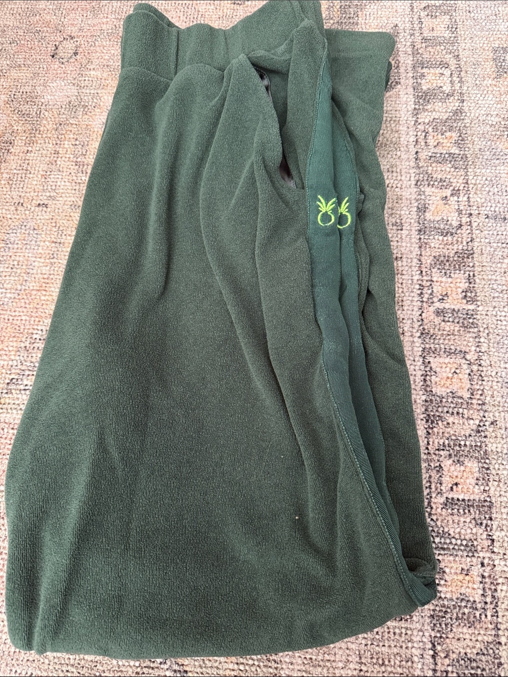 Dudley Stephens Forest Green Track Pants with Lime Green Pineapple Embroidery